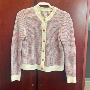 J. Crew Cream Multicolor Ribbed Button-Front Cardigan